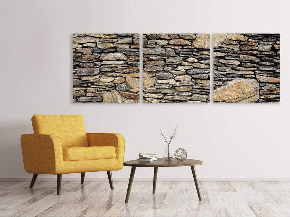 Panorama 3-piece canvas picture stone construction art