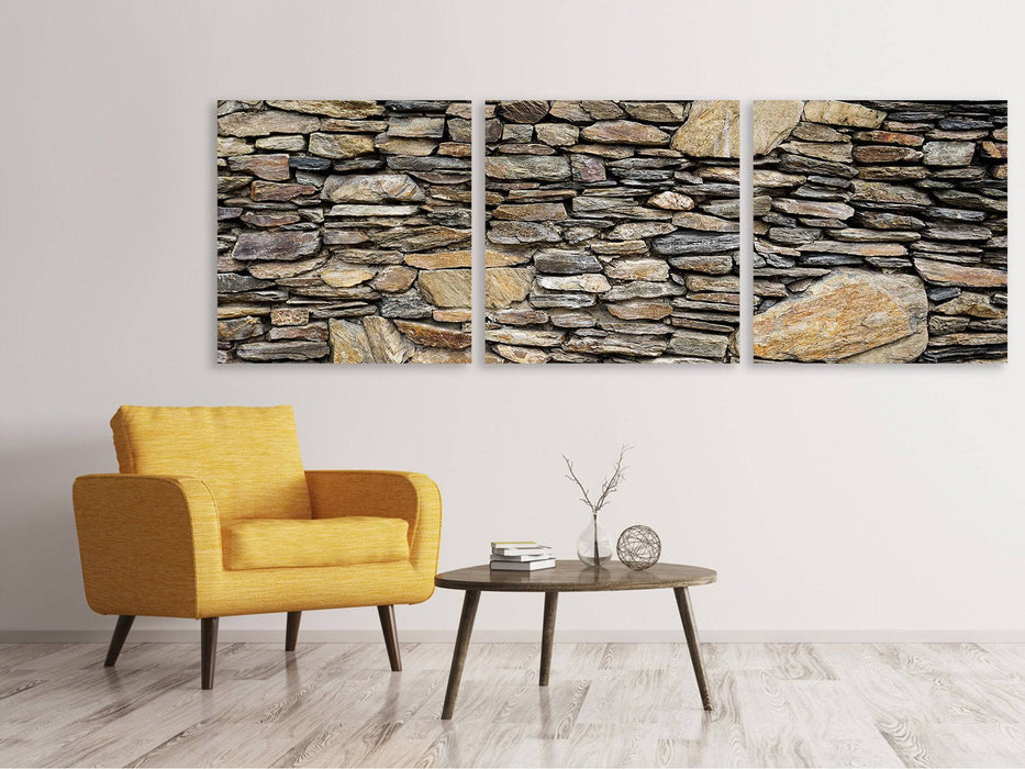 Panorama 3-piece canvas picture stone construction art