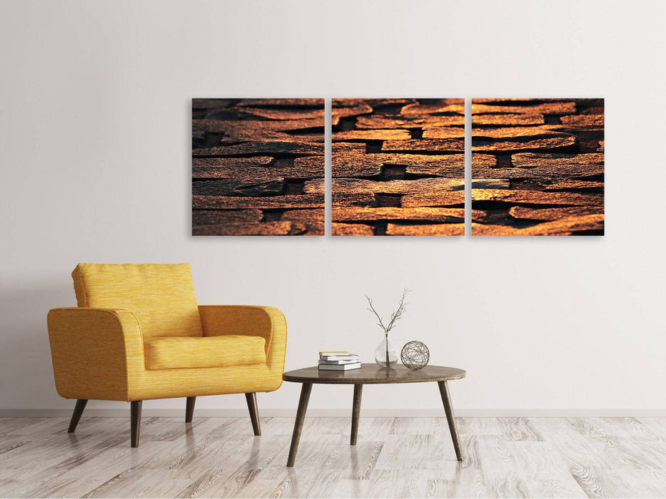 Panoramic 3-piece canvas picture Stone shimmer