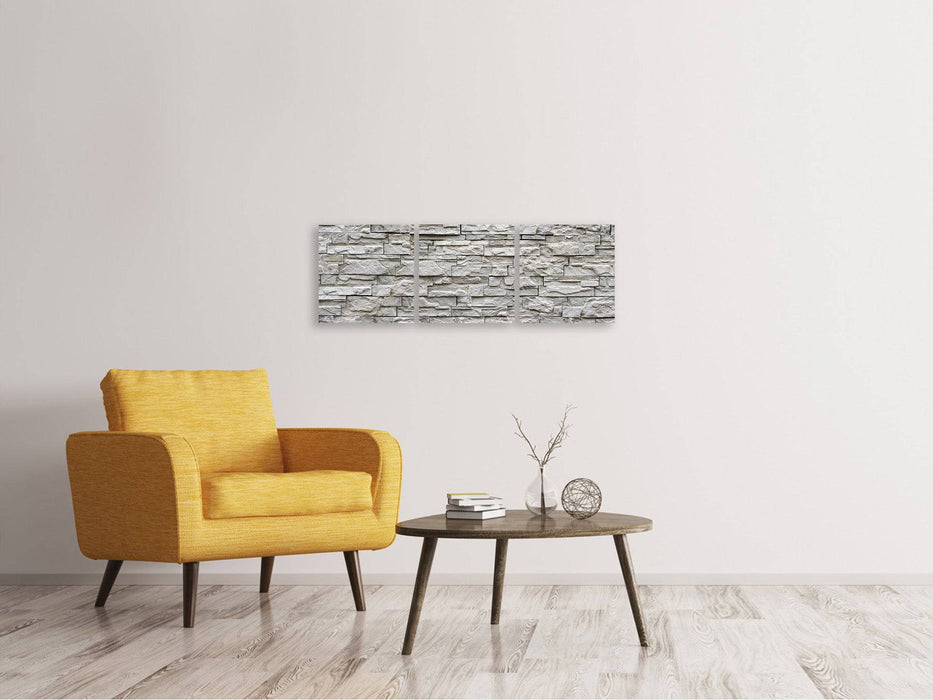 Panorama canvas picture 3 pieces stone wall design