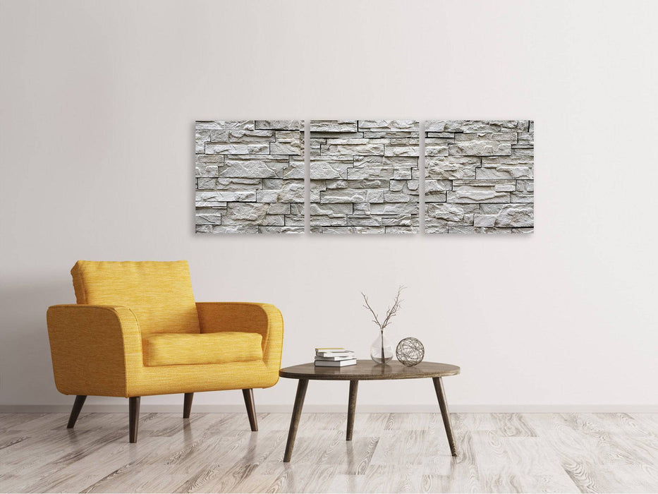 Panorama canvas picture 3 pieces stone wall design