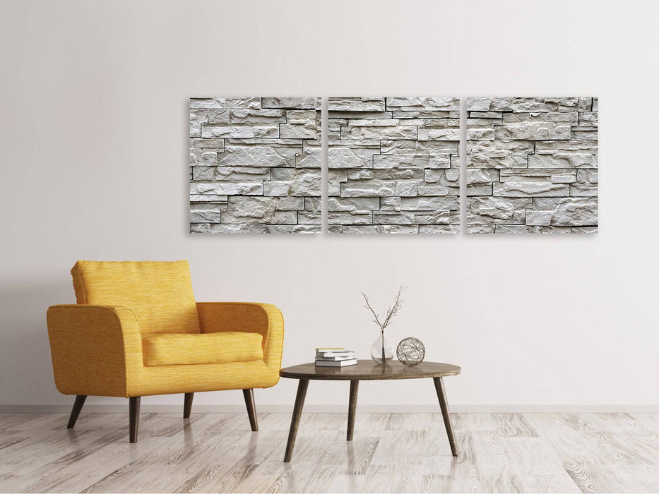 Panorama canvas picture 3 pieces stone wall design