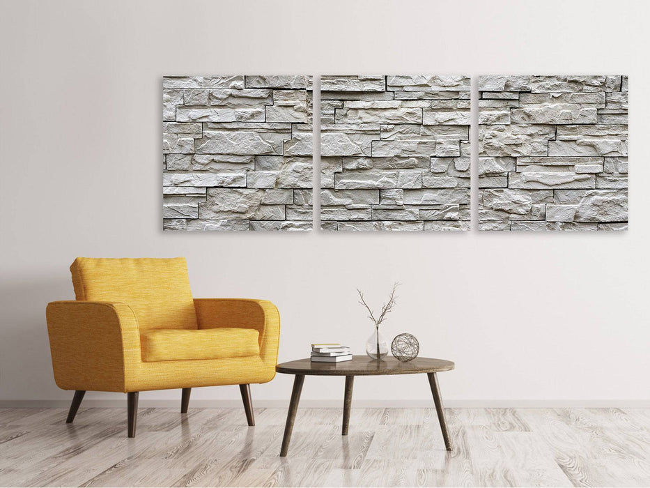 Panorama canvas picture 3 pieces stone wall design