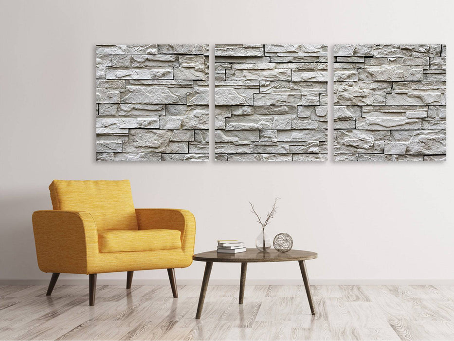 Panorama canvas picture 3 pieces stone wall design