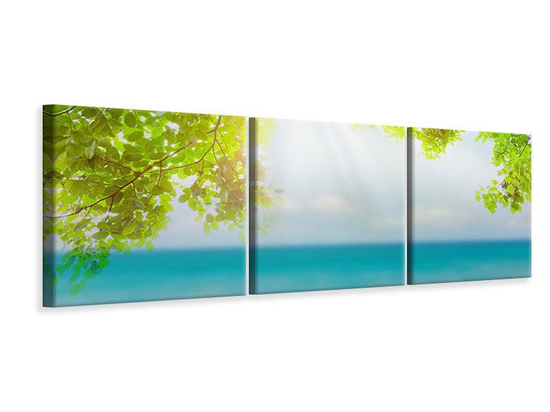 Panoramic 3-piece canvas picture beach terrace