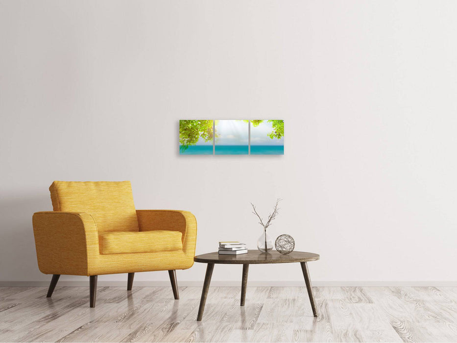 Panoramic 3-piece canvas picture beach terrace