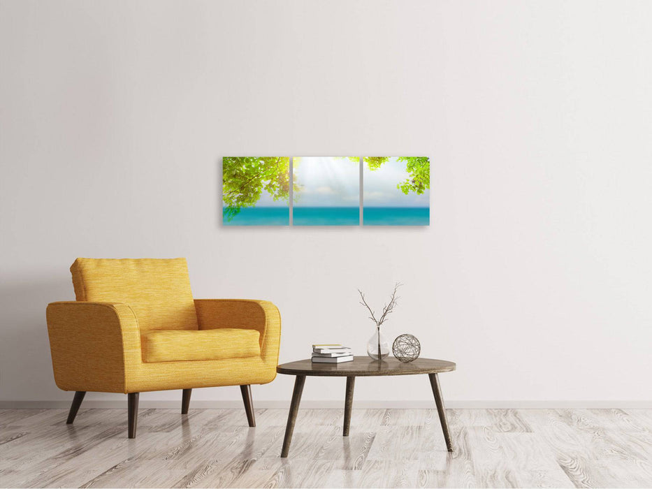 Panoramic 3-piece canvas picture beach terrace