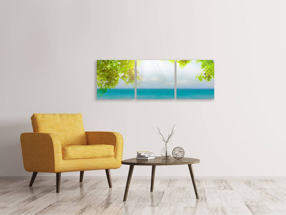 Panoramic 3-piece canvas picture beach terrace