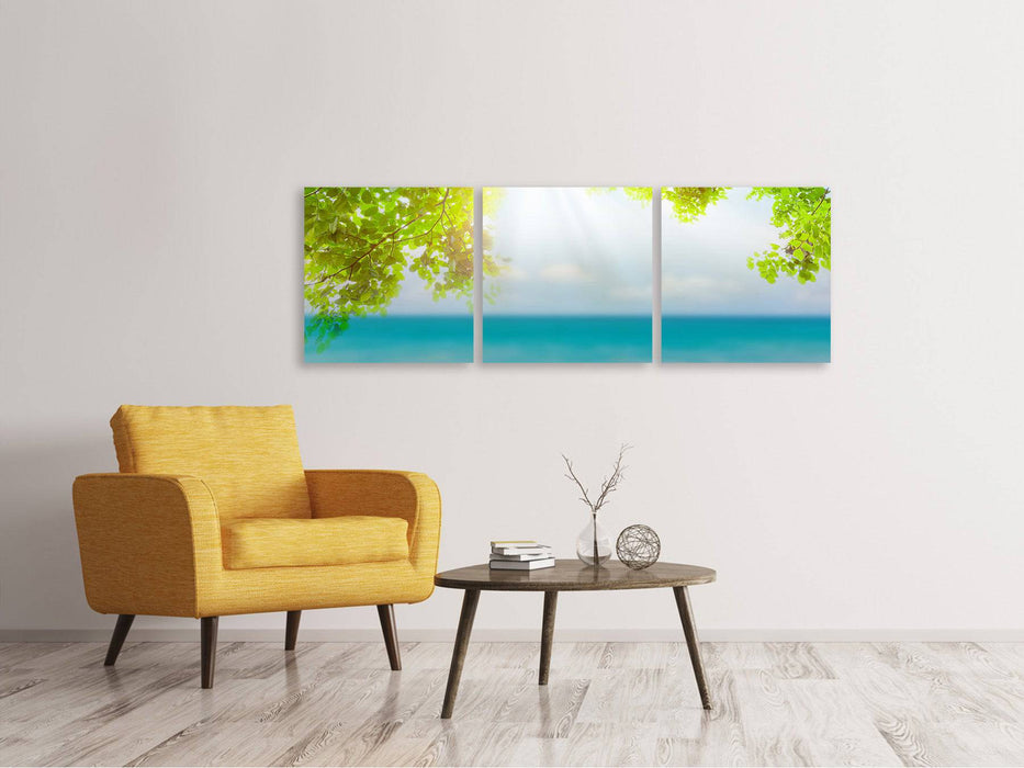 Panoramic 3-piece canvas picture beach terrace