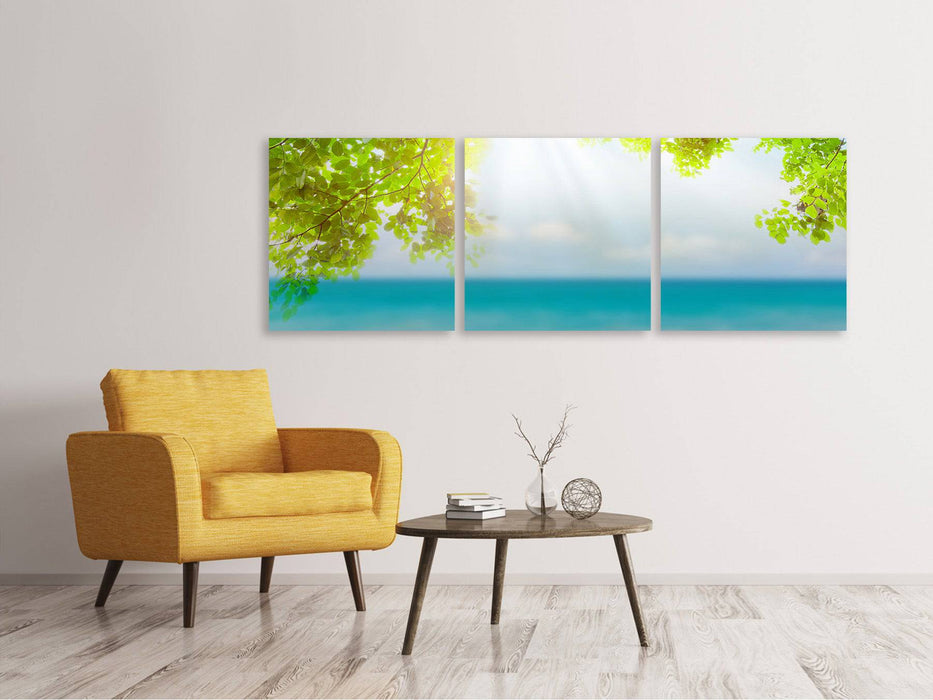 Panoramic 3-piece canvas picture beach terrace