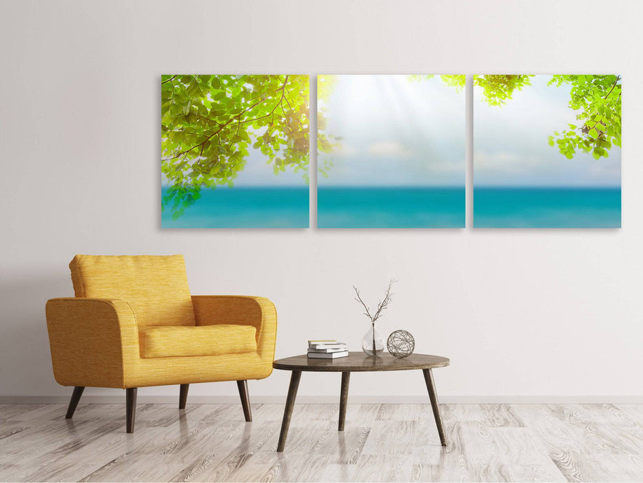 Panoramic 3-piece canvas picture beach terrace