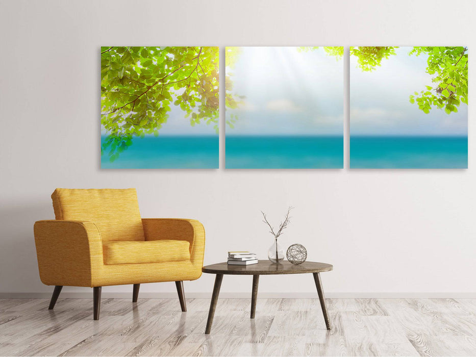 Panoramic 3-piece canvas picture beach terrace