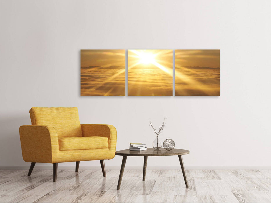 Panorama 3-piece canvas picture Above the sea of ​​clouds