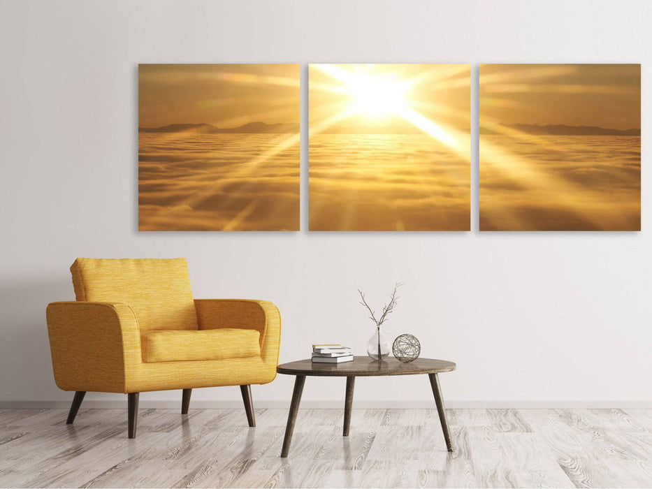 Panorama 3-piece canvas picture Above the sea of ​​clouds