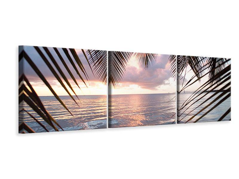 Panoramic 3-piece canvas picture Under palm leaves