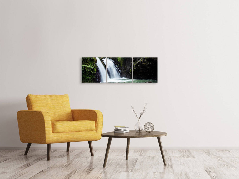 Tableau sur toile panoramique en 3 parties Cascade dans la lumière du soir