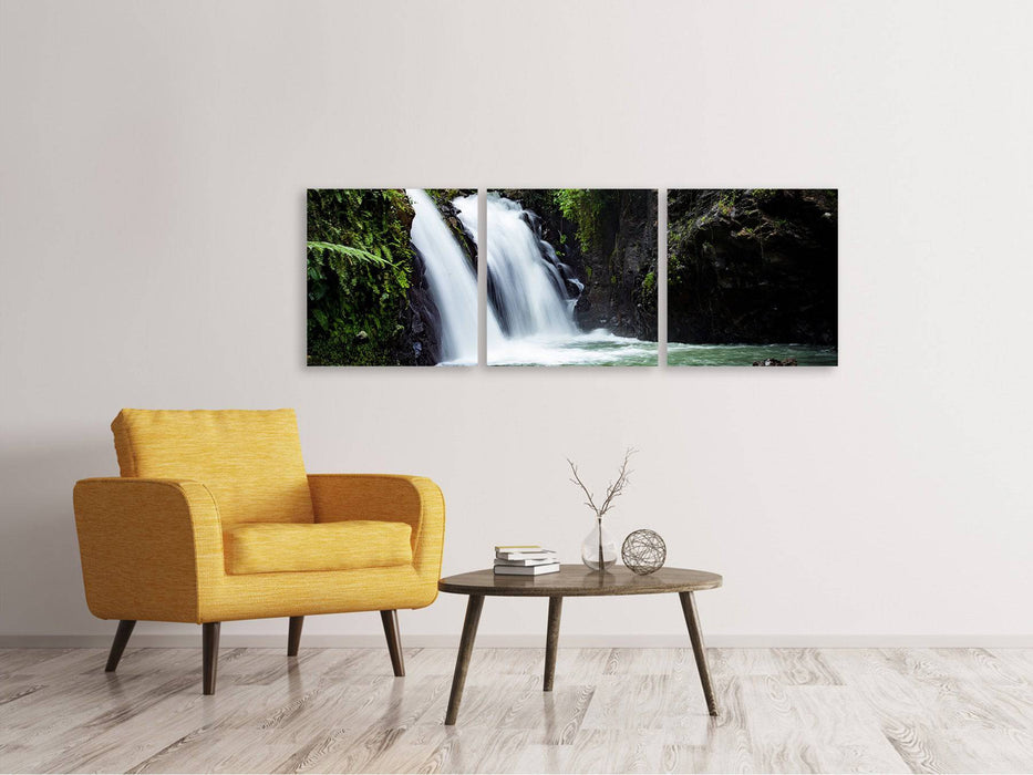 Tableau sur toile panoramique en 3 parties Cascade dans la lumière du soir