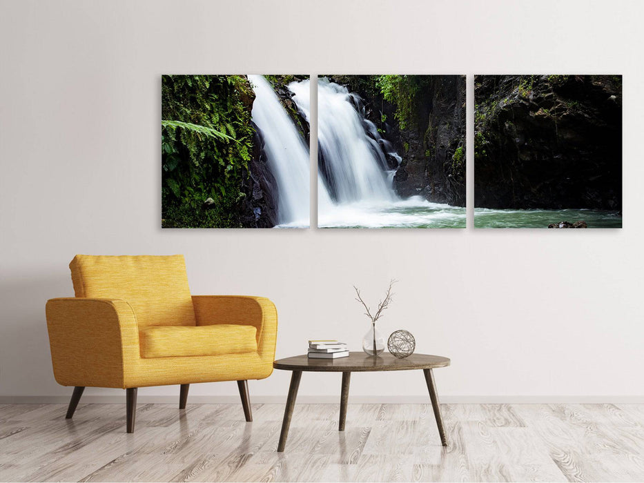 Tableau sur toile panoramique en 3 parties Cascade dans la lumière du soir