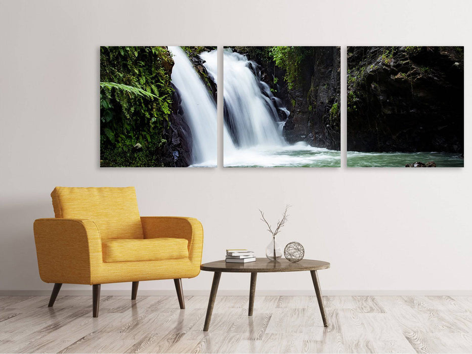 Tableau sur toile panoramique en 3 parties Cascade dans la lumière du soir