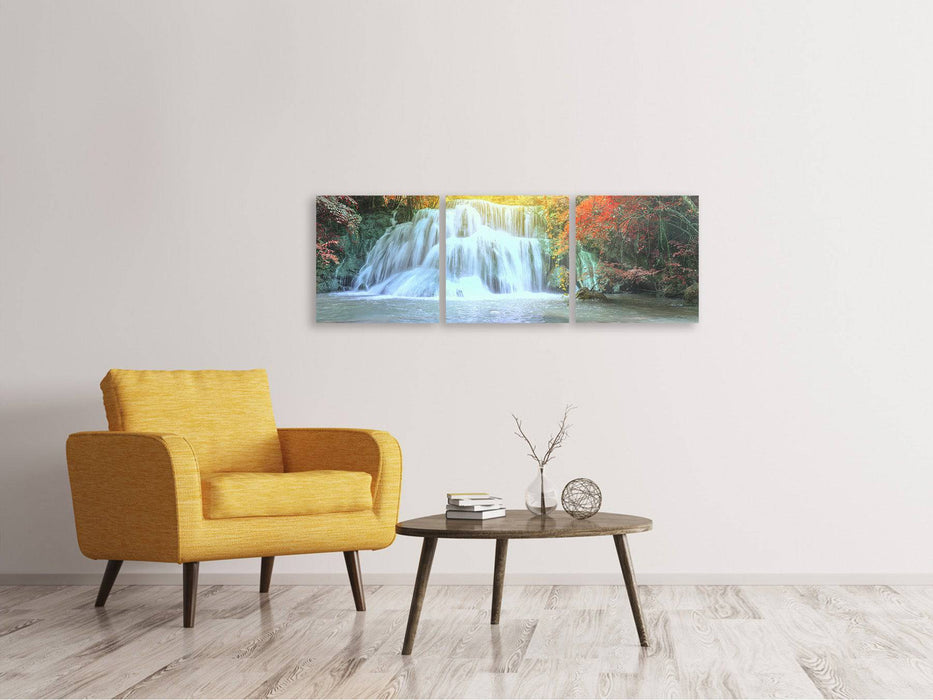 Panorama Leinwandbild 3-teilig Wasserfall im Licht