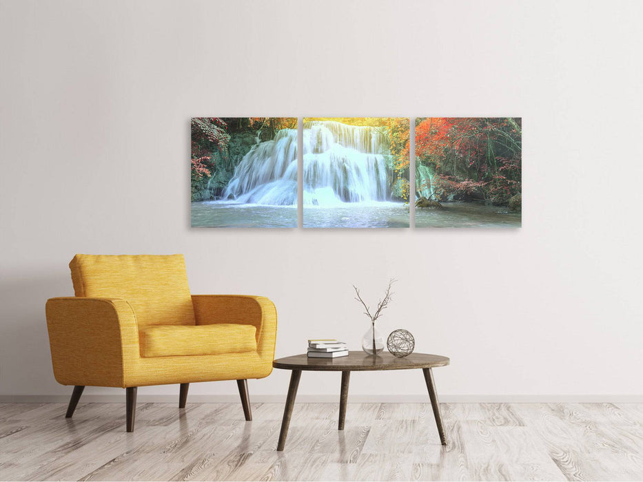 Panorama Leinwandbild 3-teilig Wasserfall im Licht