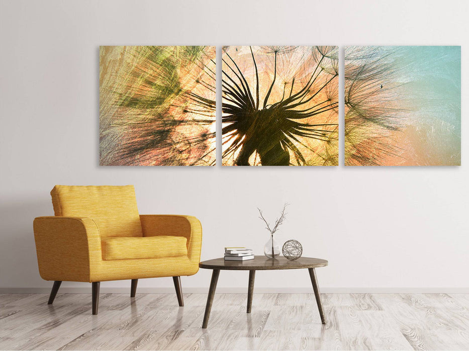 Panorama Leinwandbild 3-teilig XXL Pusteblume