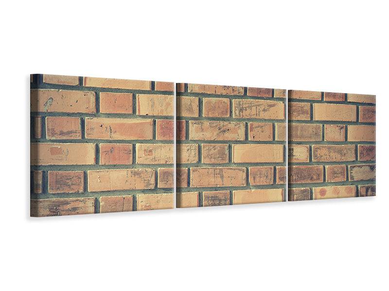 Panoramic 3-piece canvas picture brick wall