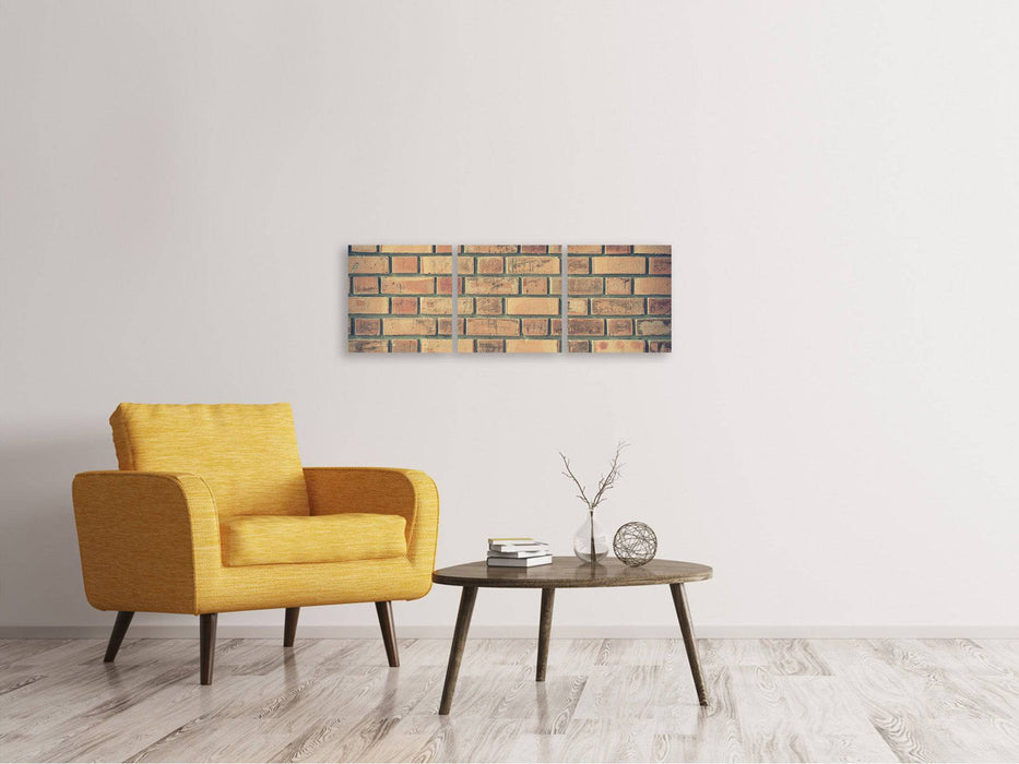 Panoramic 3-piece canvas picture brick wall