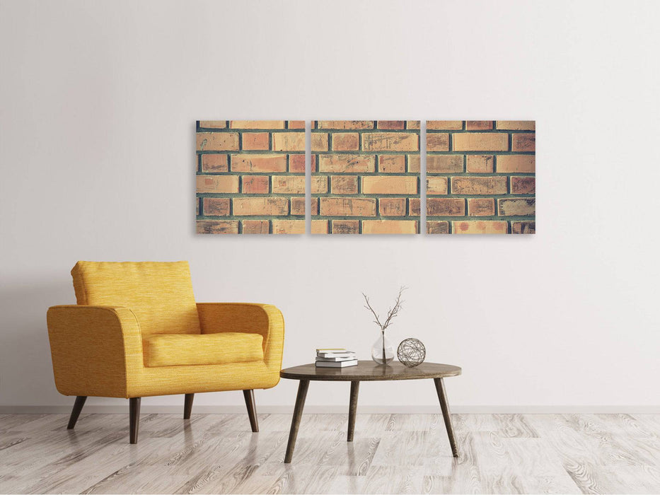 Panoramic 3-piece canvas picture brick wall