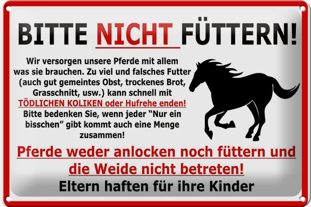 Blechschild Warnschild 30x20cm Pferd Bitte nicht füttern Deko Schild