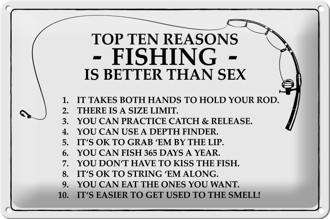 Blechschild Angeln 30x20cm Top 10 reasons Fishing is better Deko Schild