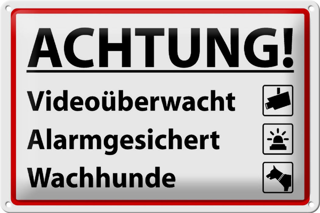 Blechschild Achtung 30x20cm Videoüberwacht Alarmgesichert Deko Schild