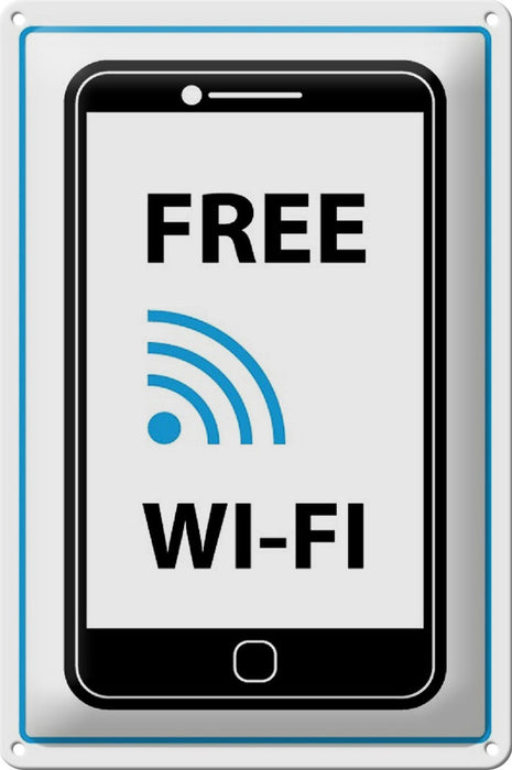 Blechschild Hinweis 20x30cm Free WI-FI (Handy) Metall Deko Schild