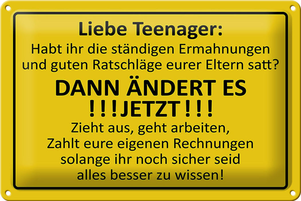 Blechschild Spruch 30x20cm Liebe Teenager - ÄNDERT ES Deko Schild