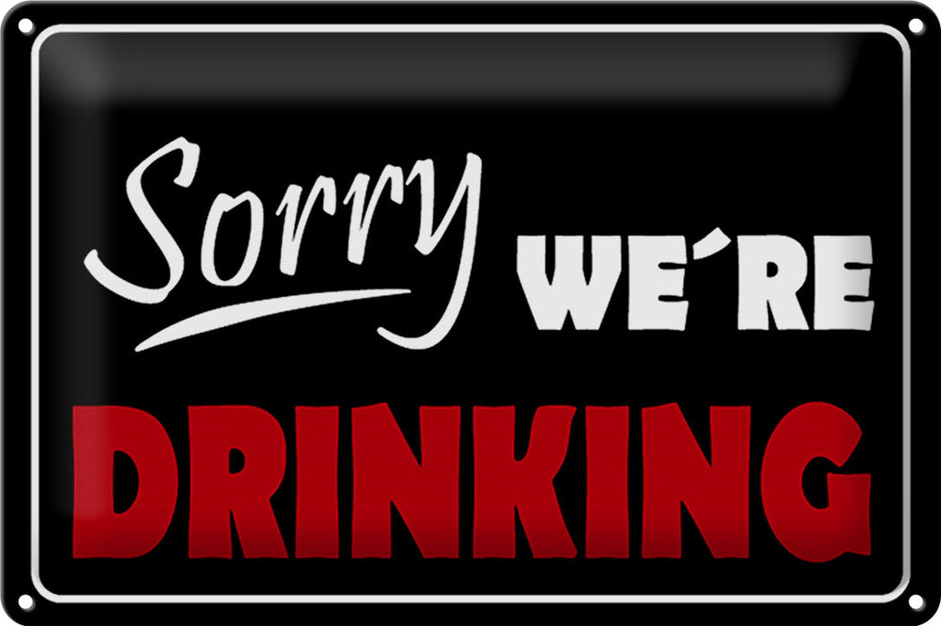 Blechschild Spruch 30x20cm Sorry were drinking Metall Deko Schild