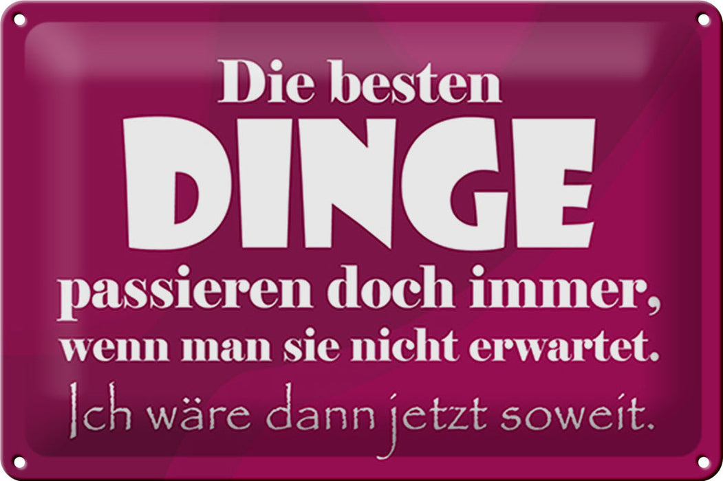 Blechschild Spruch 30x20cm Die besten Dinge nicht erwartet Deko Schild