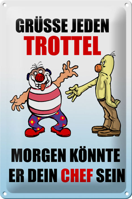 Blechschild Spruch 20x30cm Grüße jeden Trottel könnte Chef sein Schild