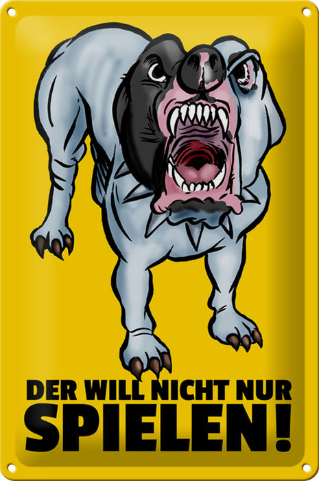 Blechschild Spruch 20x30cm Der will nicht nur spielen Hund Deko Schild