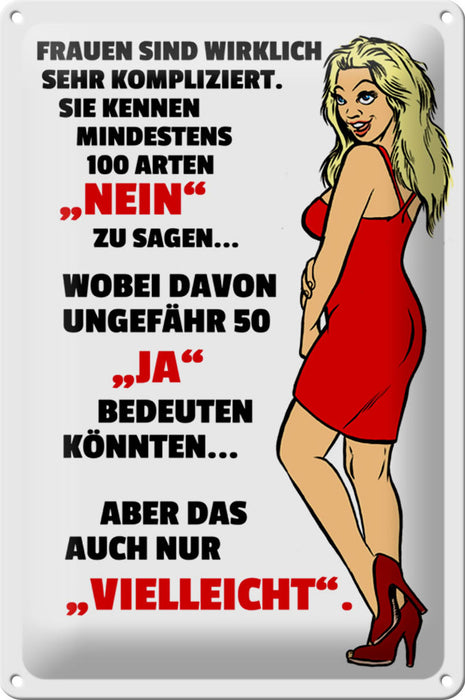 Blechschild Spruch 20x30cm Frauen kennen 100 Arten Nein sagen Schild