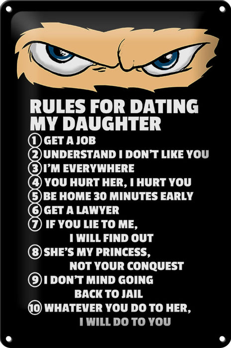 Blechschild Spruch 20x30cm Rules for dating my daughter Ninja Schild