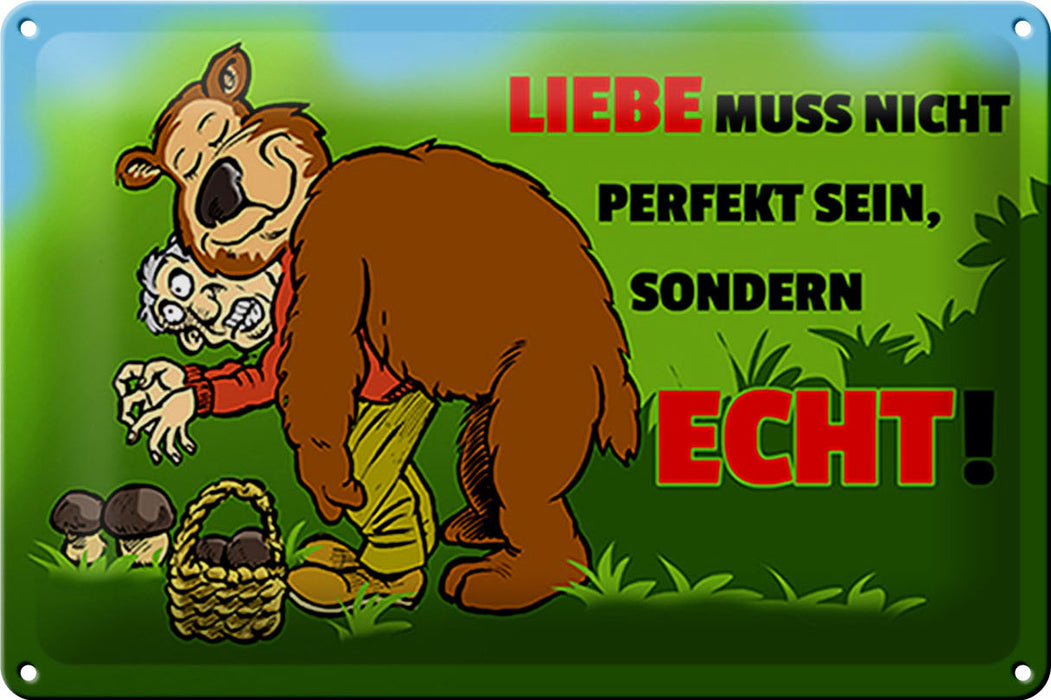 Blechschild Spruch 30x20cm Liebe nicht perfekt sondern echt sein Schild