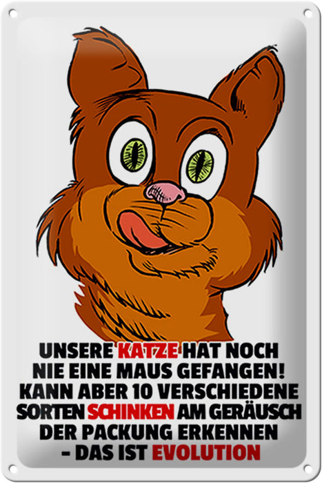 Blechschild Spruch 20x30cm Katze hat noch nie Maus gefangen Deko Schild