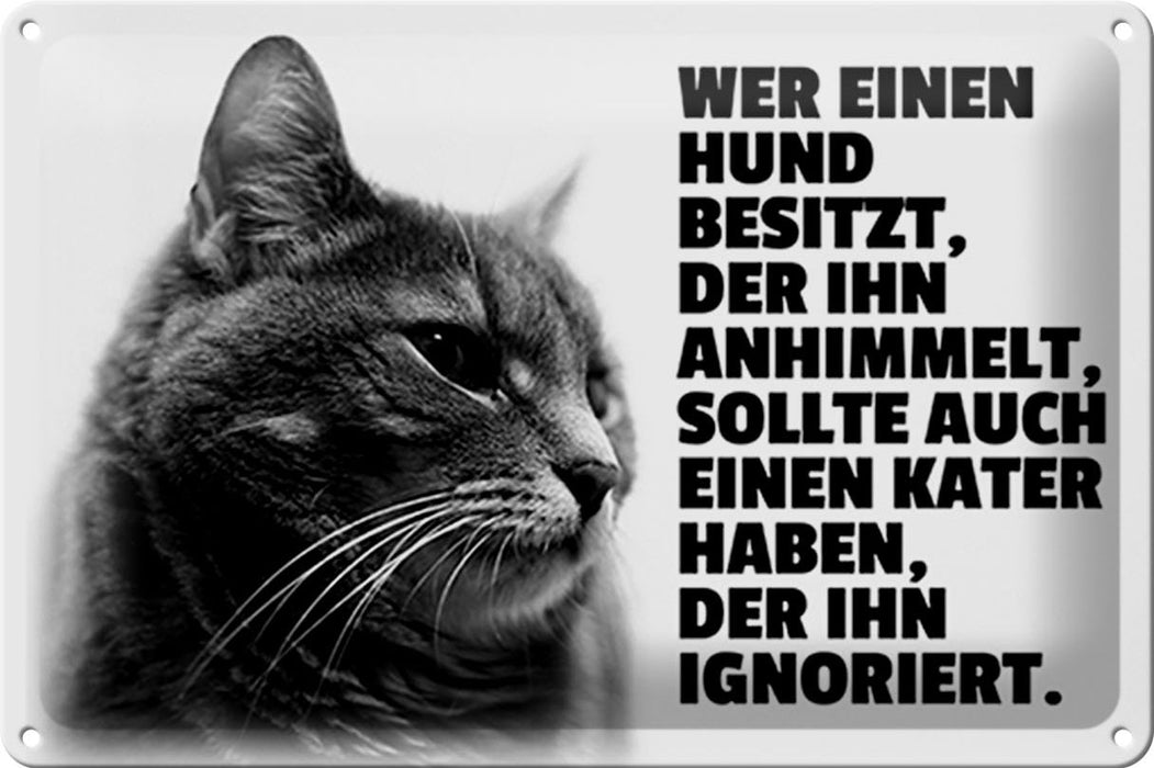 Blechschild Spruch 30x20cm wer Hund hat soll Kater haben Deko Schild