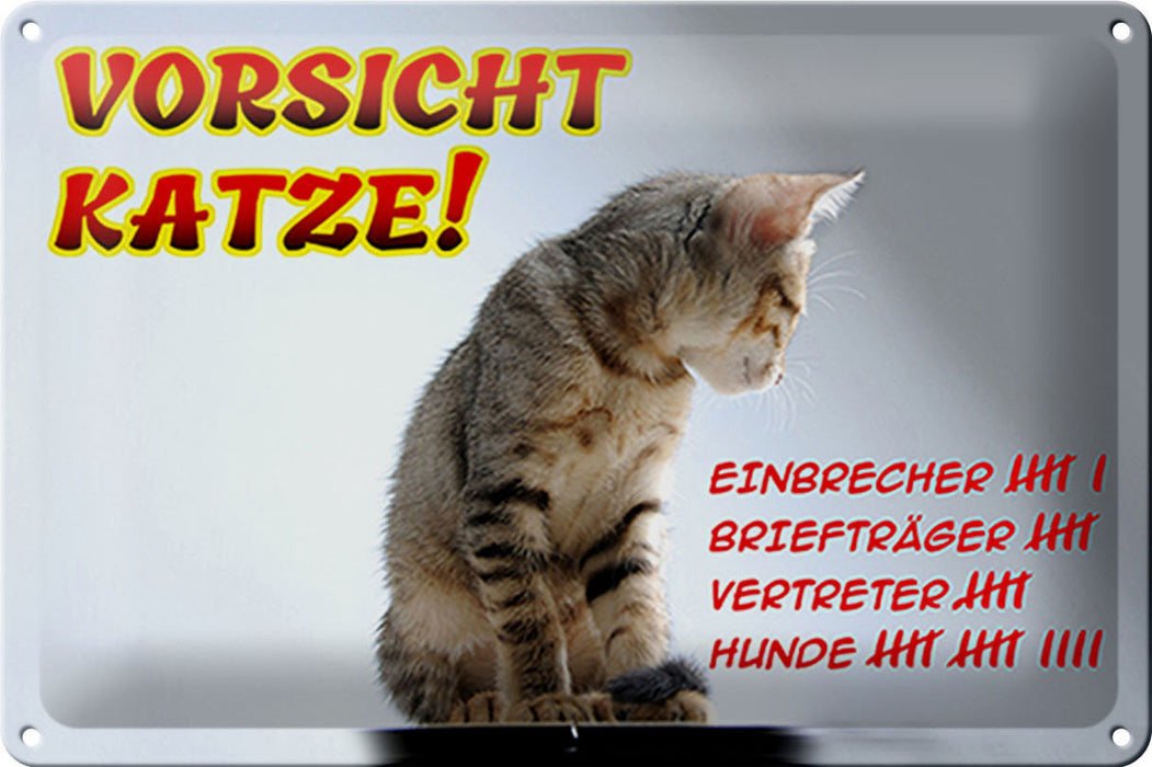 Blechschild Spruch 30x20cm Vorsicht Katze Geschenk Wanddeko Deko Schild