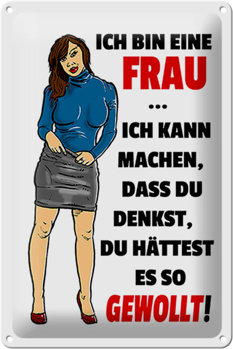 Blechschild Spruch 20x30cm bin eine Frau ich kann machen Deko Schild