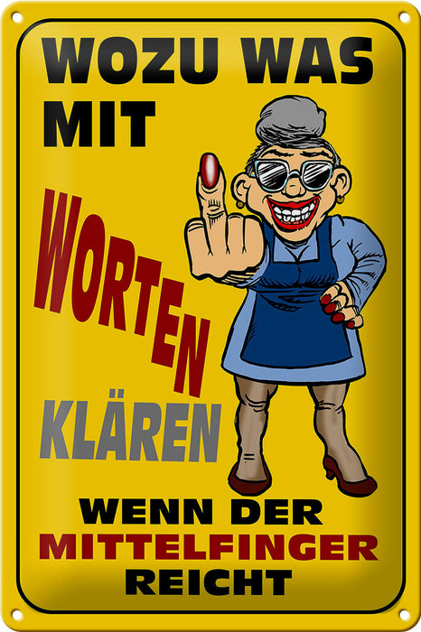 Blechschild Spruch 20x30cm Wozu Wörter Mittelfinger reicht Deko Schild