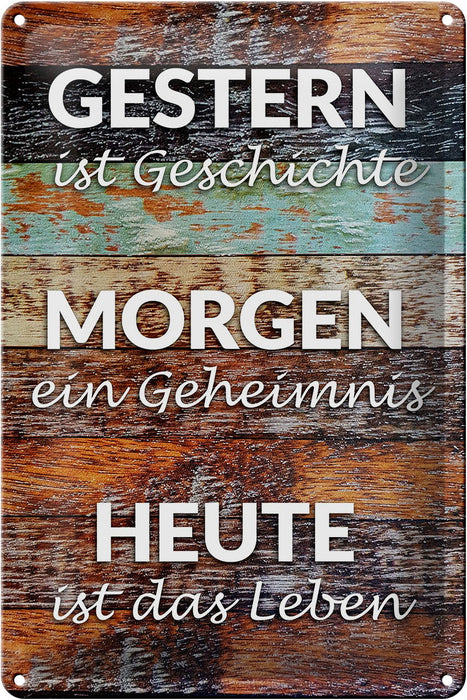 Blechschild Spruch 20x30cm Gestern Geschichte Morgen Heute Deko Schild