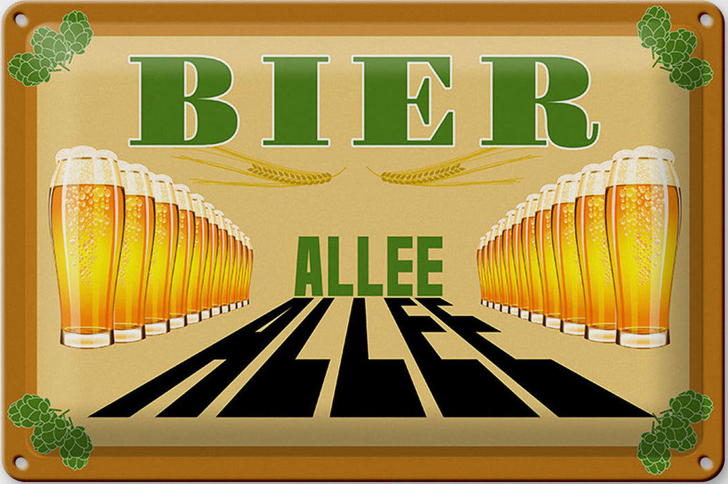 Blechschild 30x20cm Bier Allee Metall Deko Schild