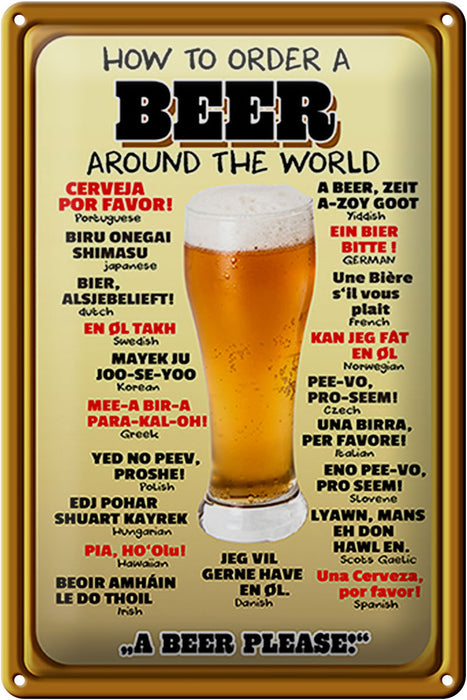 Blechschild 20x30cm How to order a Beer please Deko Schild