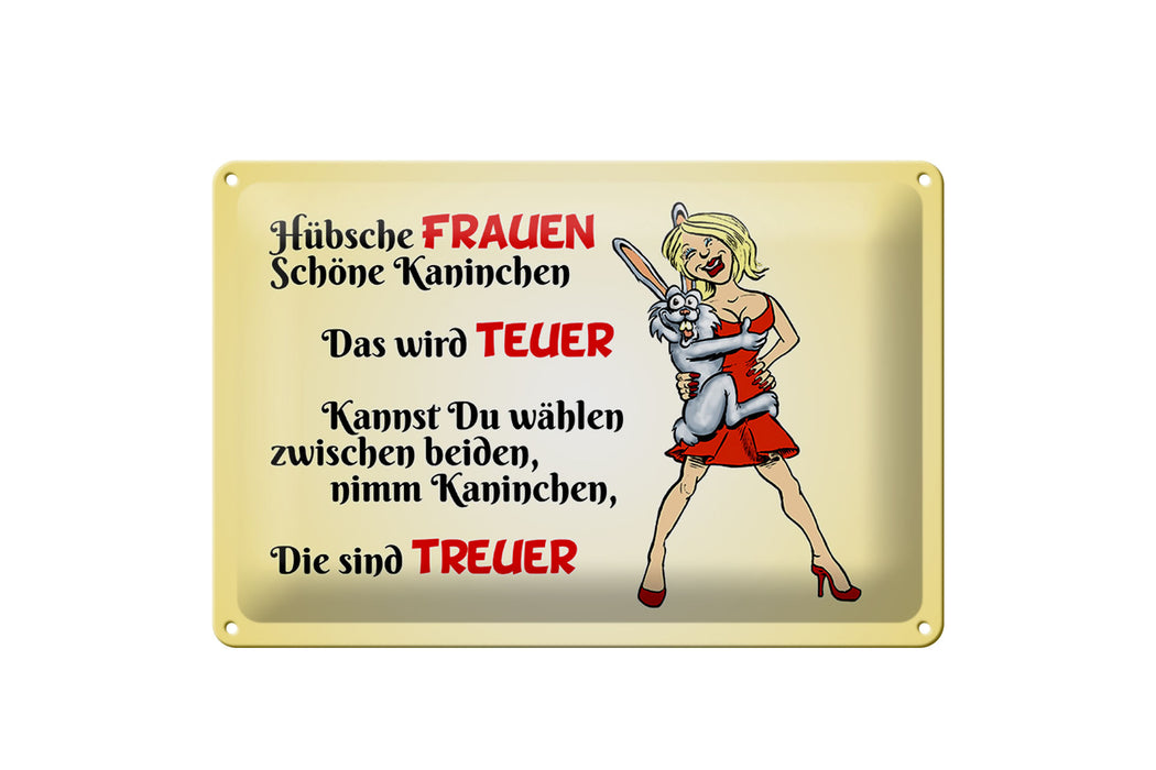 Blechschild Spruch 30x20cm Hübsche Frauen schöne Kaninchen Deko Schild